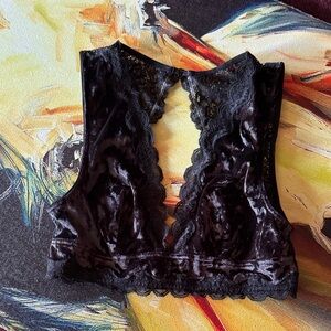INC International Concepts Black Velvet Lace Bralette